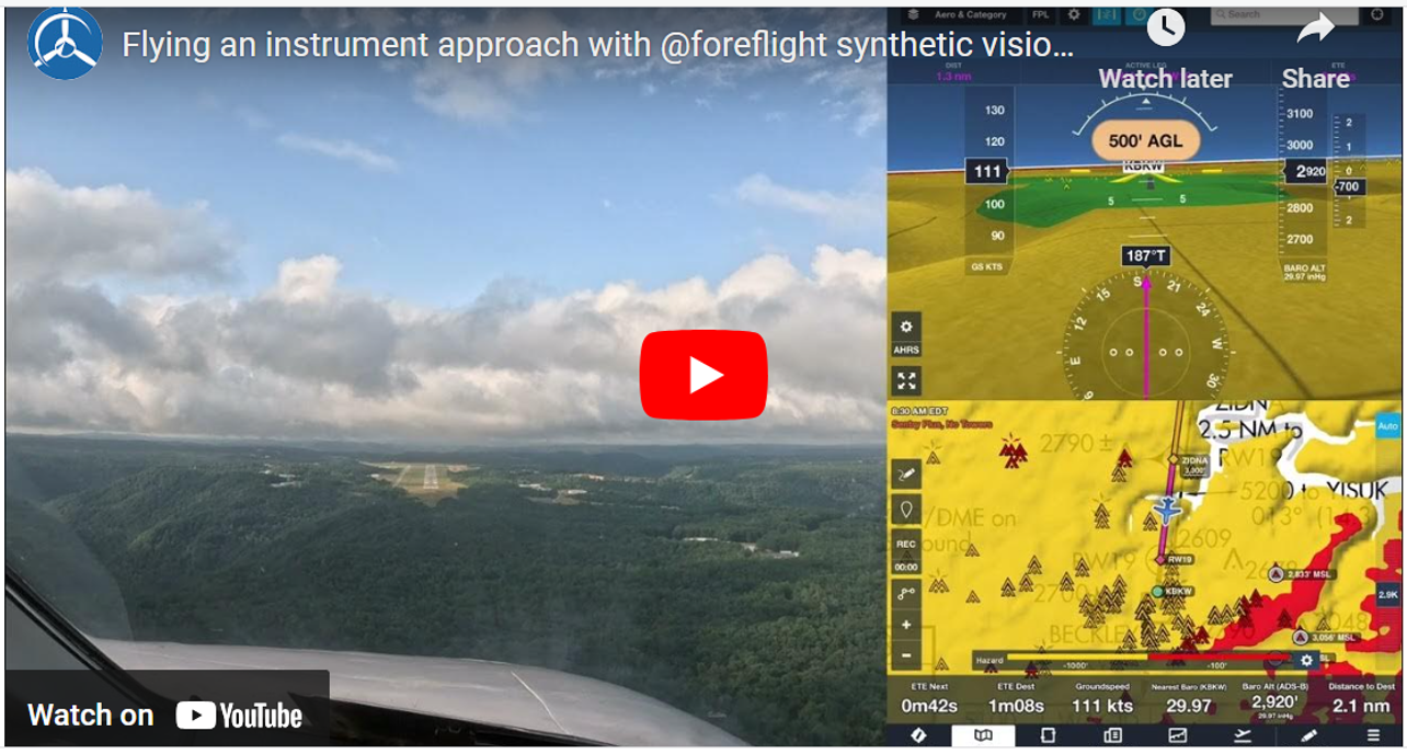 Video flying an instrument approach with synthetic vision on the iPad